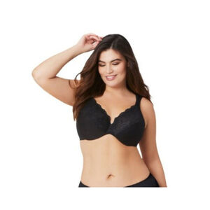 Glamorise Low Cut Wonderwire Lace Bra Underwire Size 44 F Black 1885